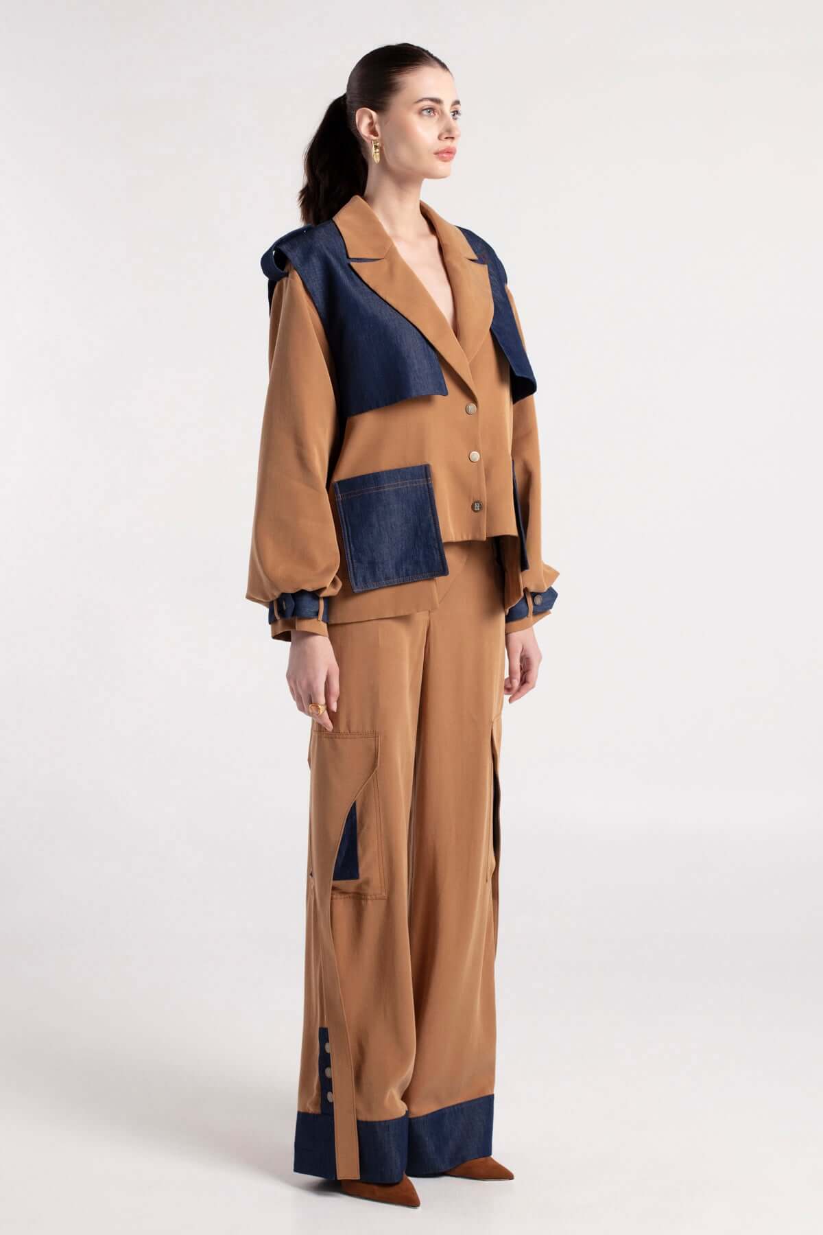 ALTA - Camel Jacket with Detachable Denim Vest MAYAMU