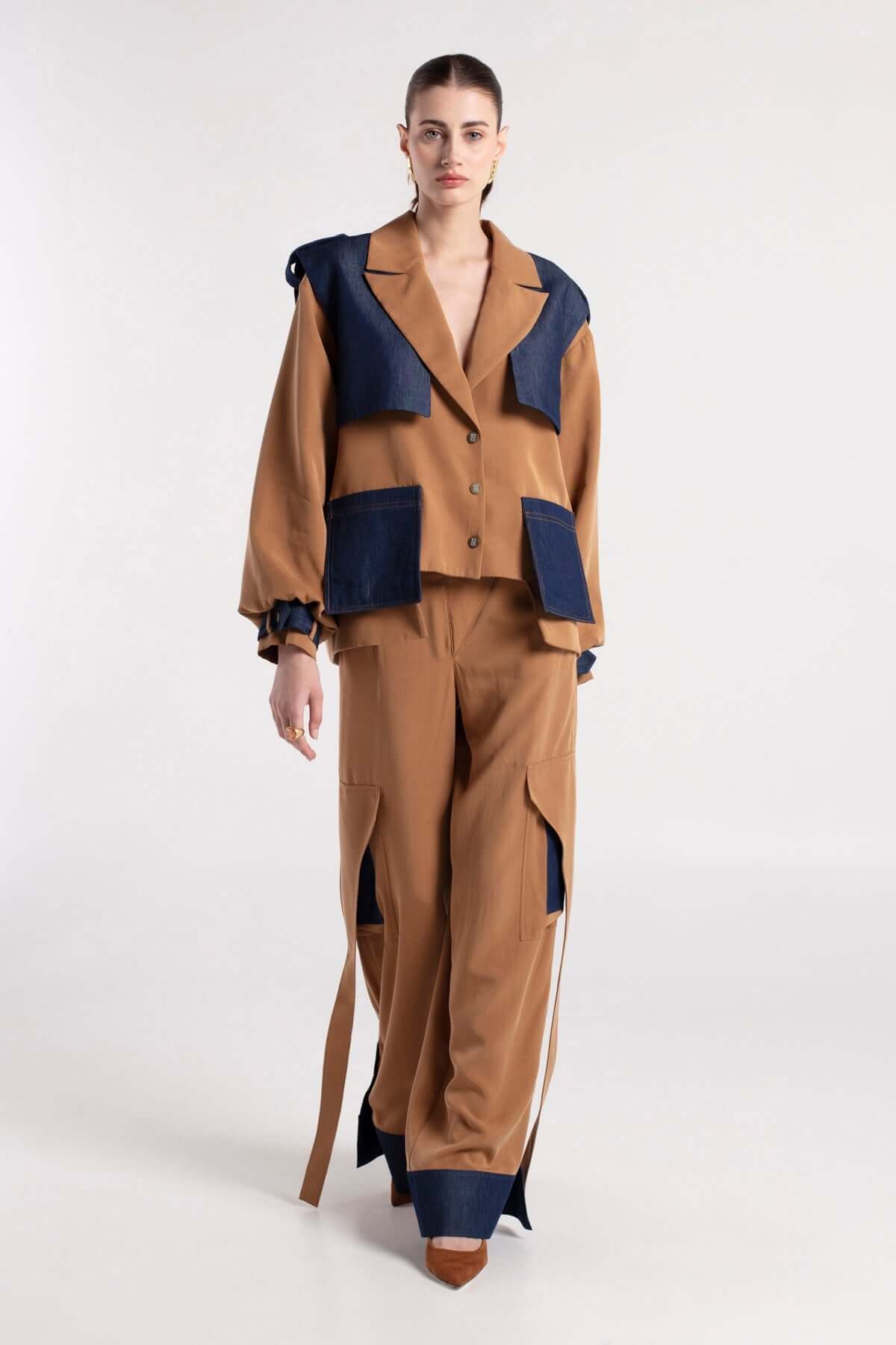 ALTA - Camel Jacket with Detachable Denim Vest MAYAMU