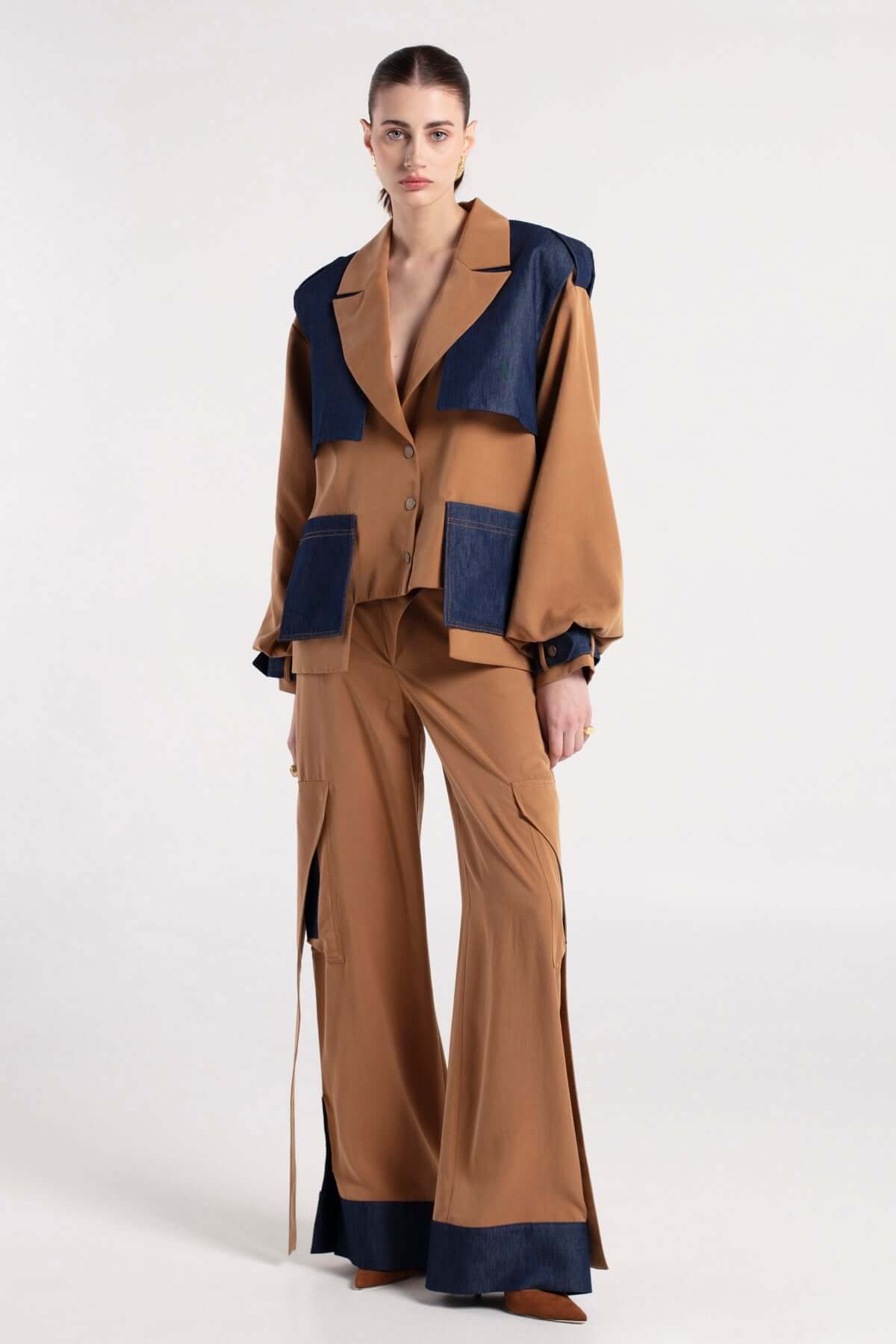 ALTA - Camel Jacket with Detachable Denim Vest MAYAMU