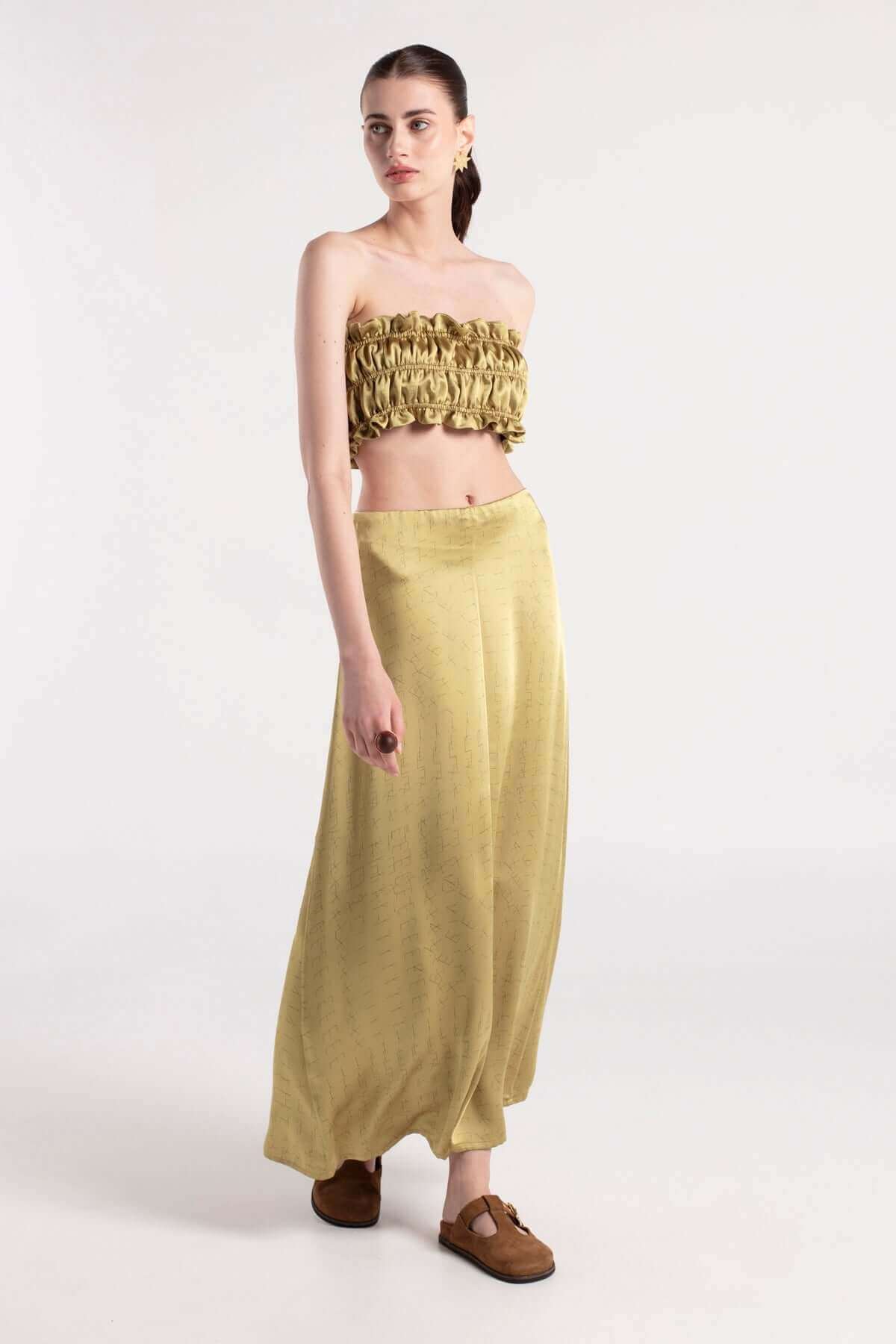 BREDA - Zippered Midi Satin Skirt MAYAMU