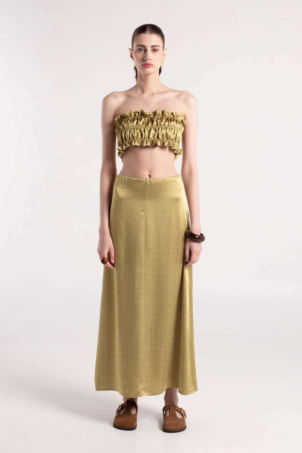 BREDA - Zippered Midi Satin Skirt MAYAMU