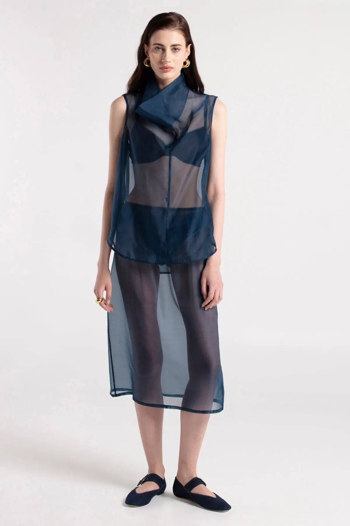 HEPA - Dark Blue Flowing Collar Blouse MAYAMU