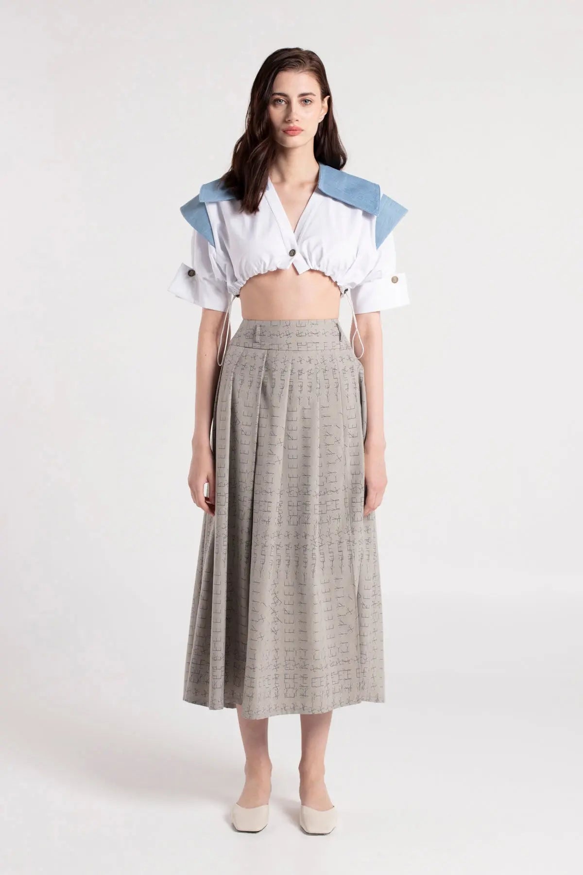 HELENA - Grey Waist Corsage Slit Skirt MAYAMU