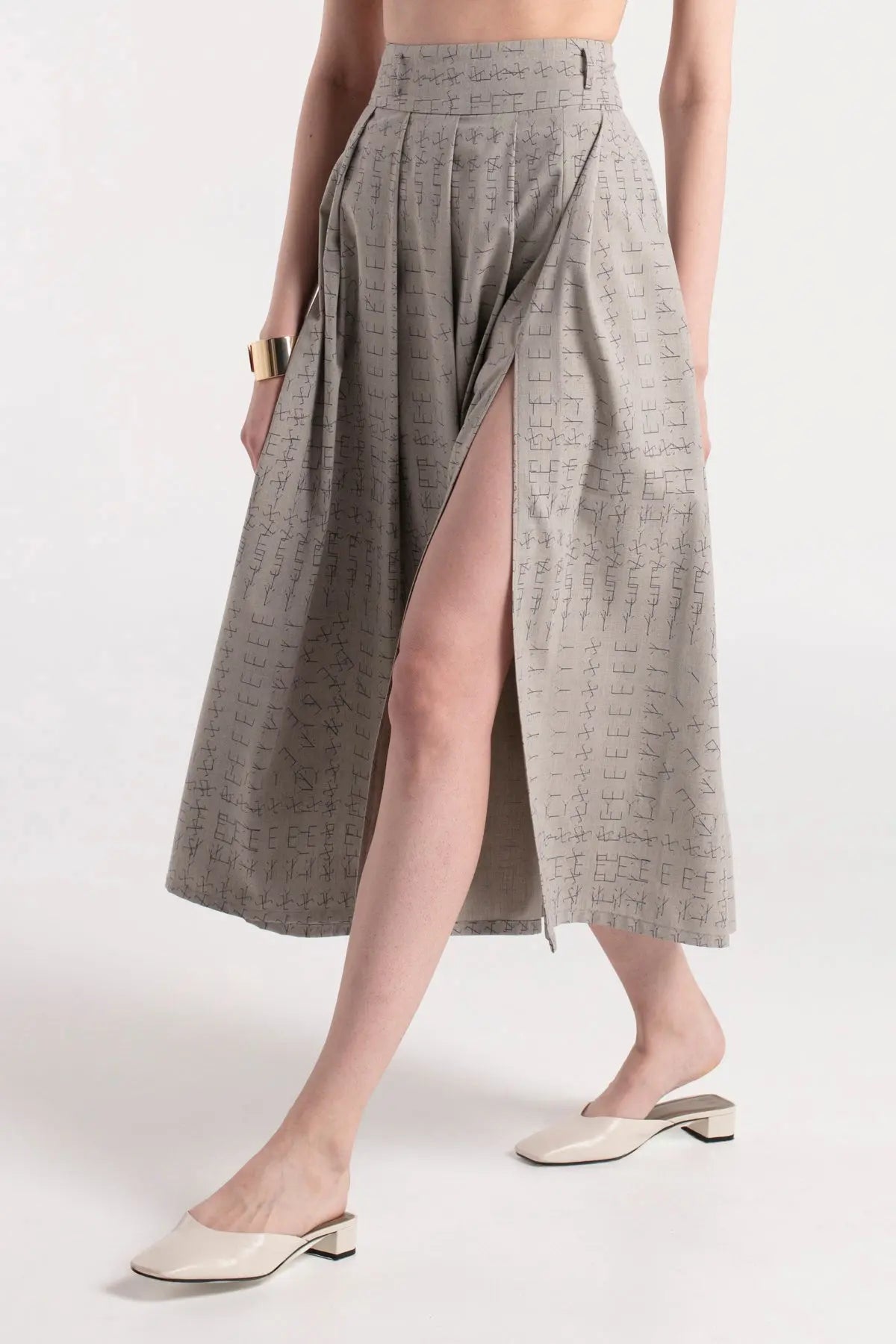 HELENA - Grey Waist Corsage Slit Skirt MAYAMU