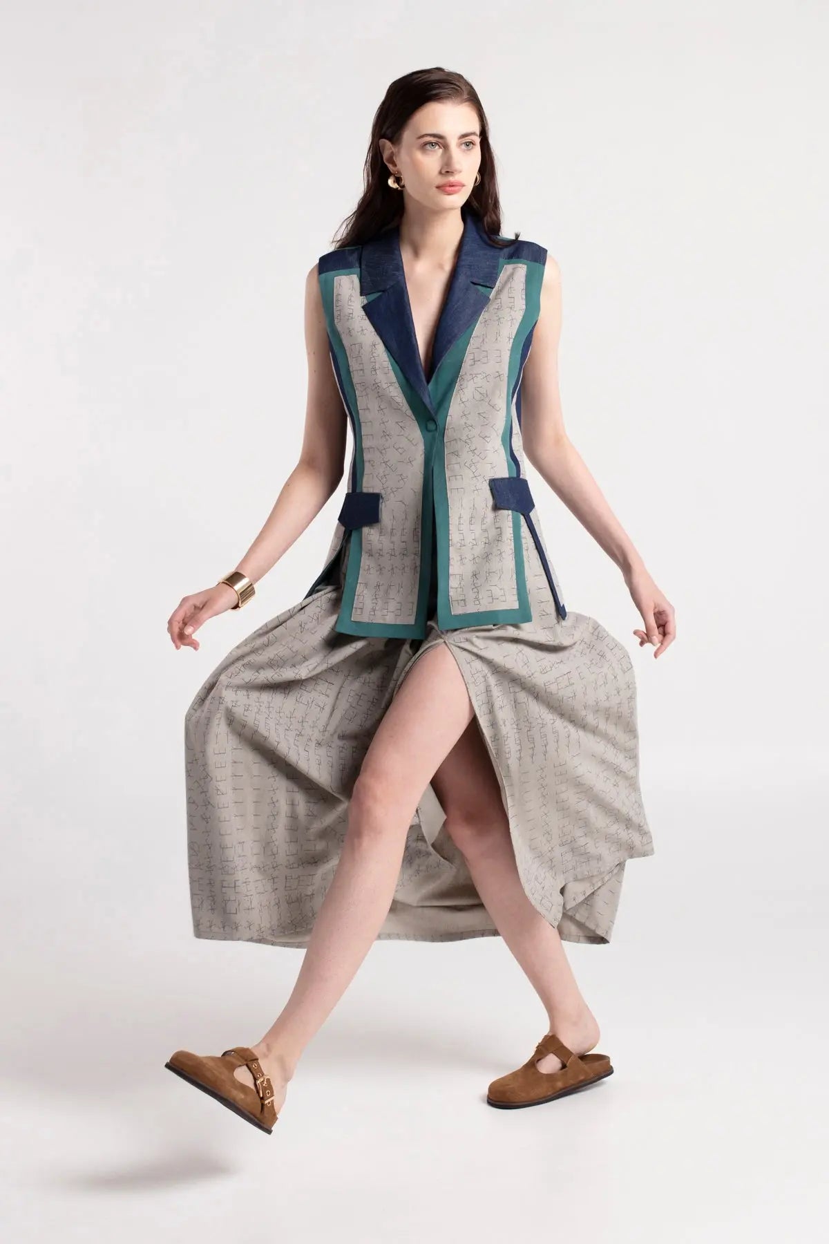 HELENA - Grey Waist Corsage Slit Skirt MAYAMU