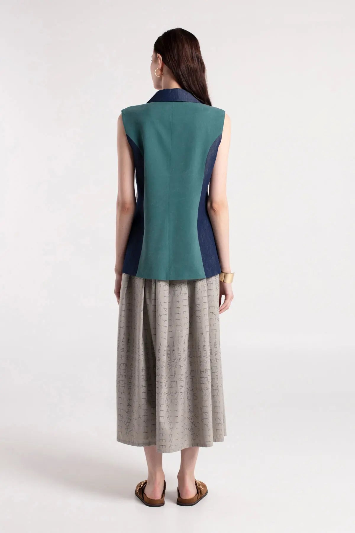 HELENA - Dark Teal Green Vest with Denim & Grey Details MAYAMU