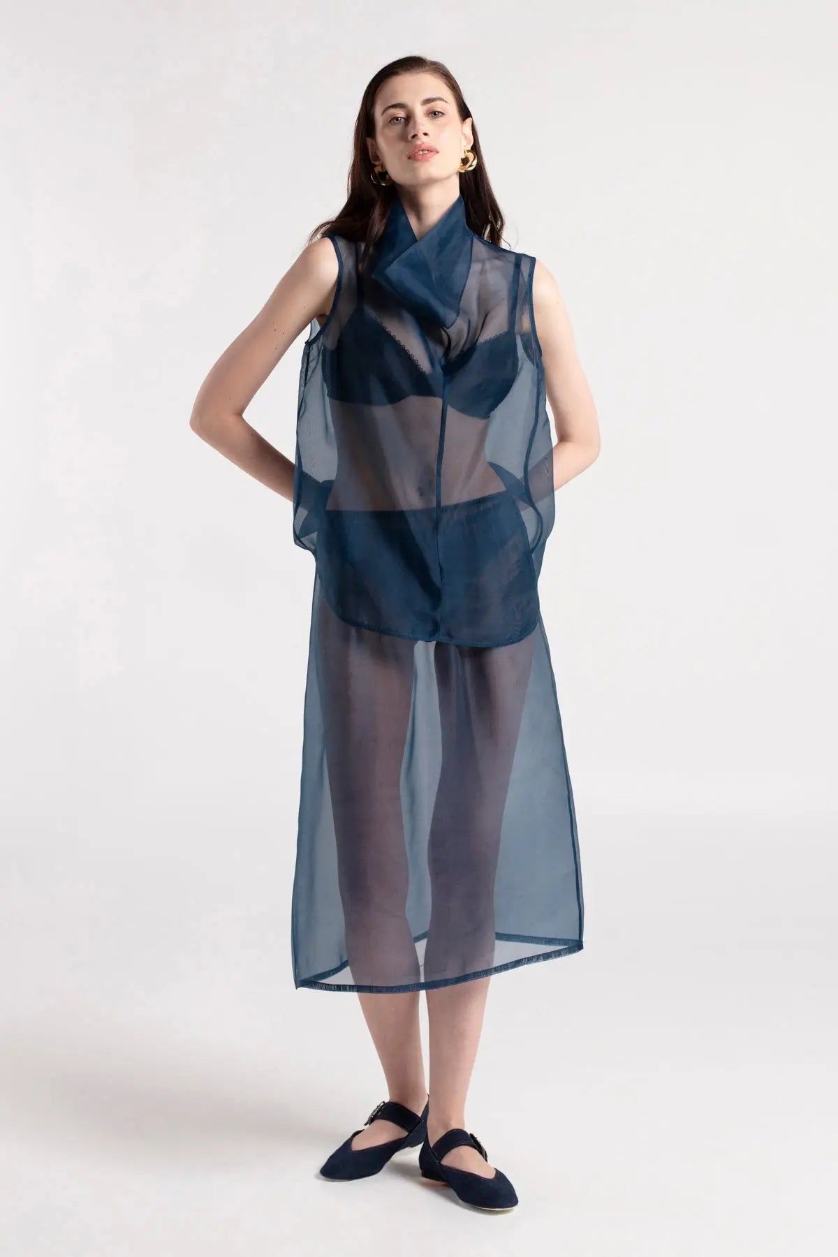 HEPA - Dark Blue Flowing Collar Blouse