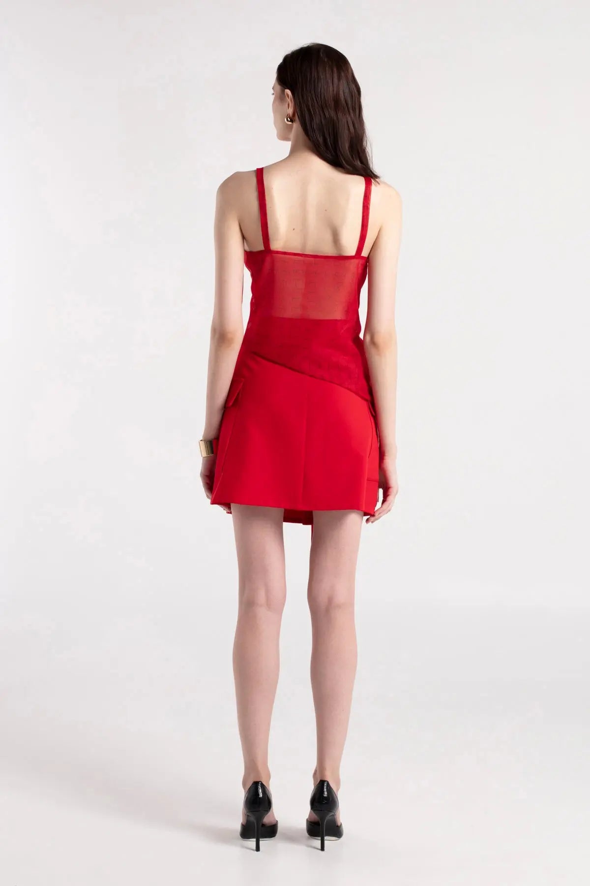 HOLBE - Cowl Neck Long Strap Cross Cut Red Blouse MAYAMU