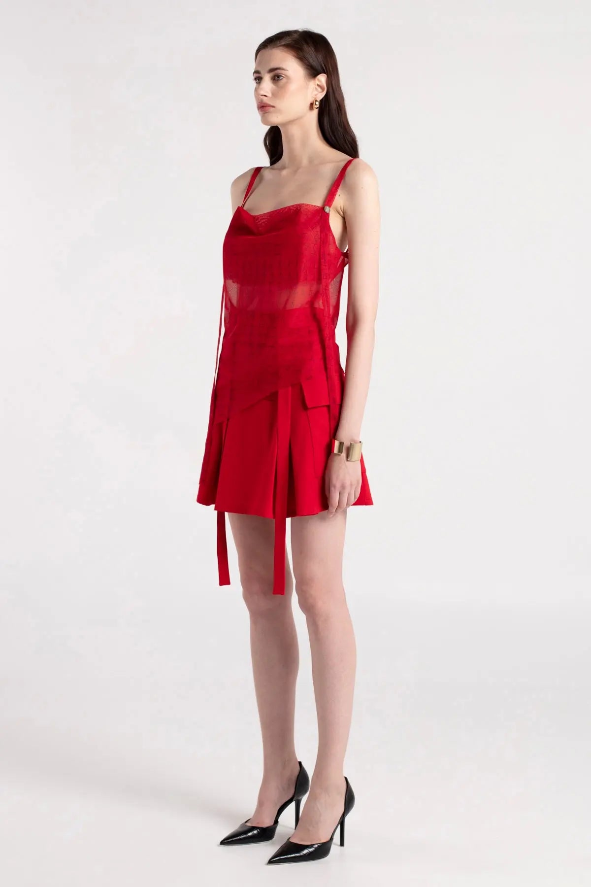 HOLBE - Cowl Neck Long Strap Cross Cut Red Blouse MAYAMU