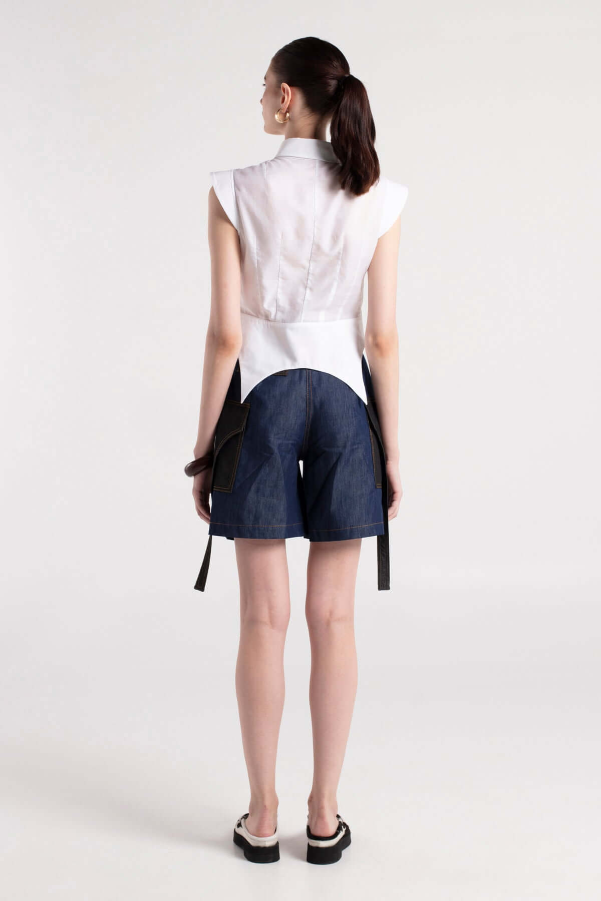 SADE - White Cotton Shirt with Shoulder & Waist Details MAYAMU