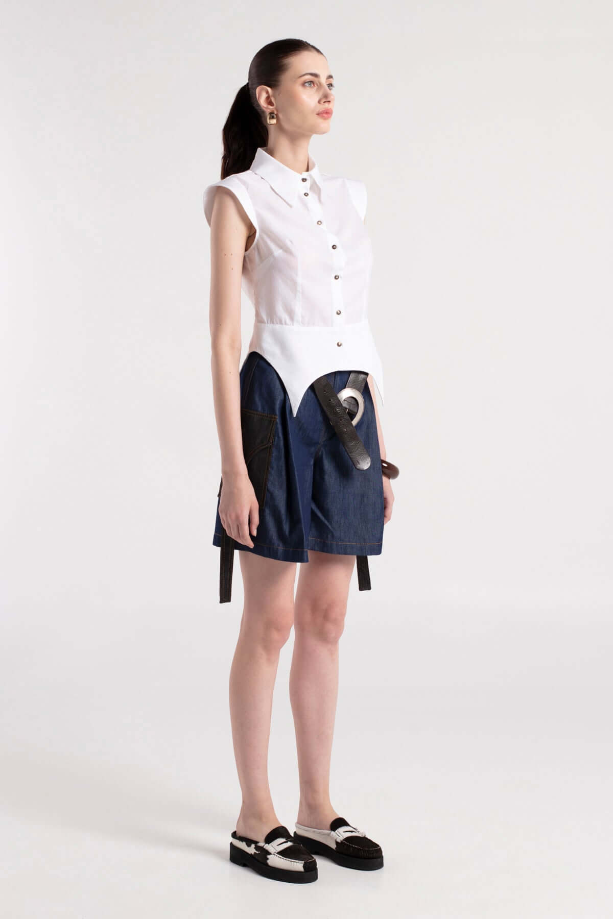 SADE - White Cotton Shirt with Shoulder & Waist Details MAYAMU