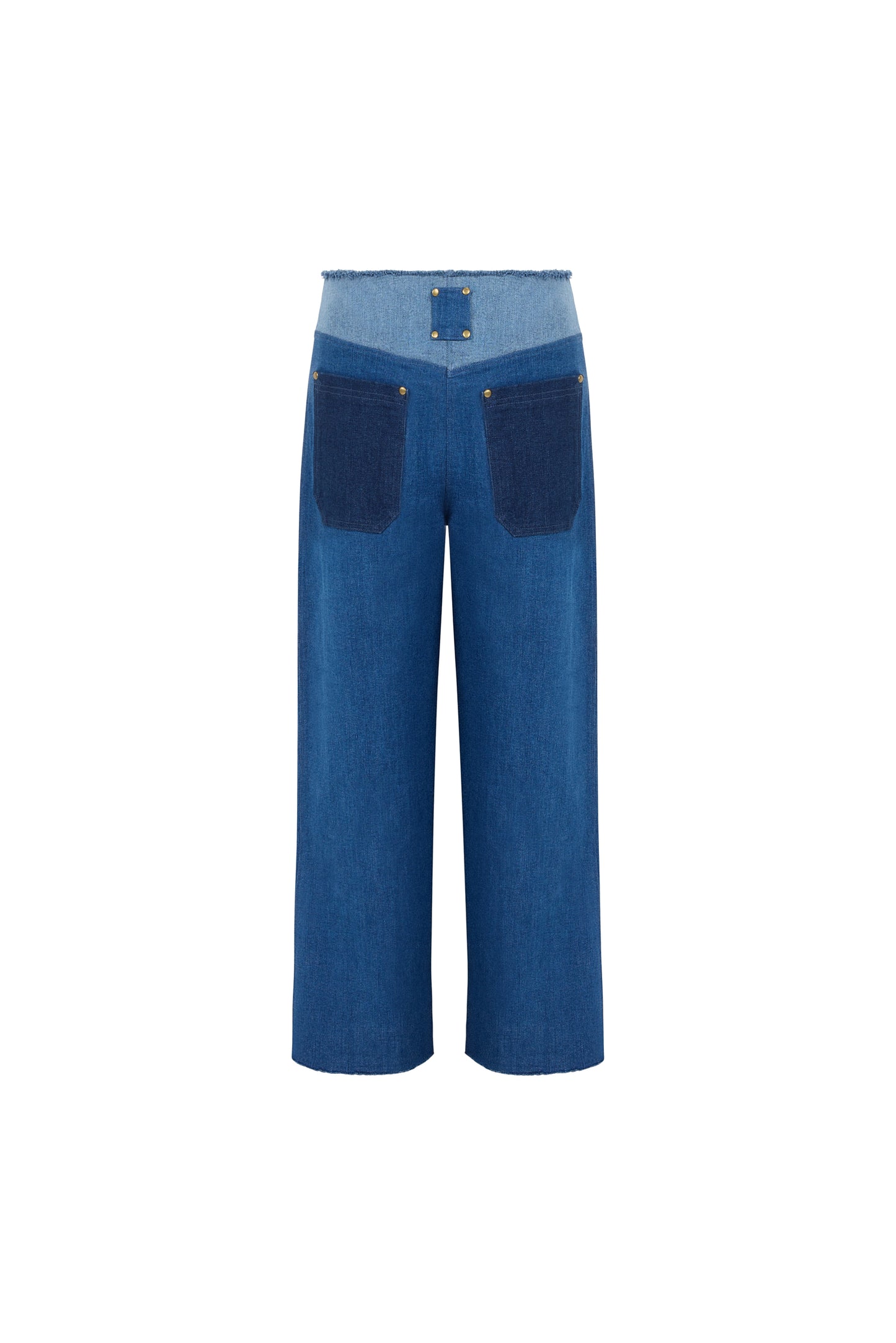 ARDEN - Stud Detailed Pants with Three Different Shades of Denim