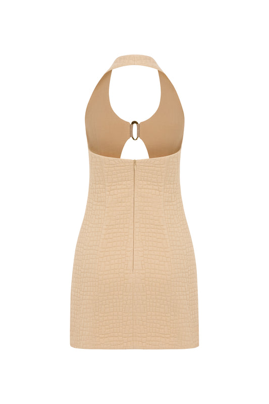 EIRA - Beige Mini Dress with Antique Gold Accessories