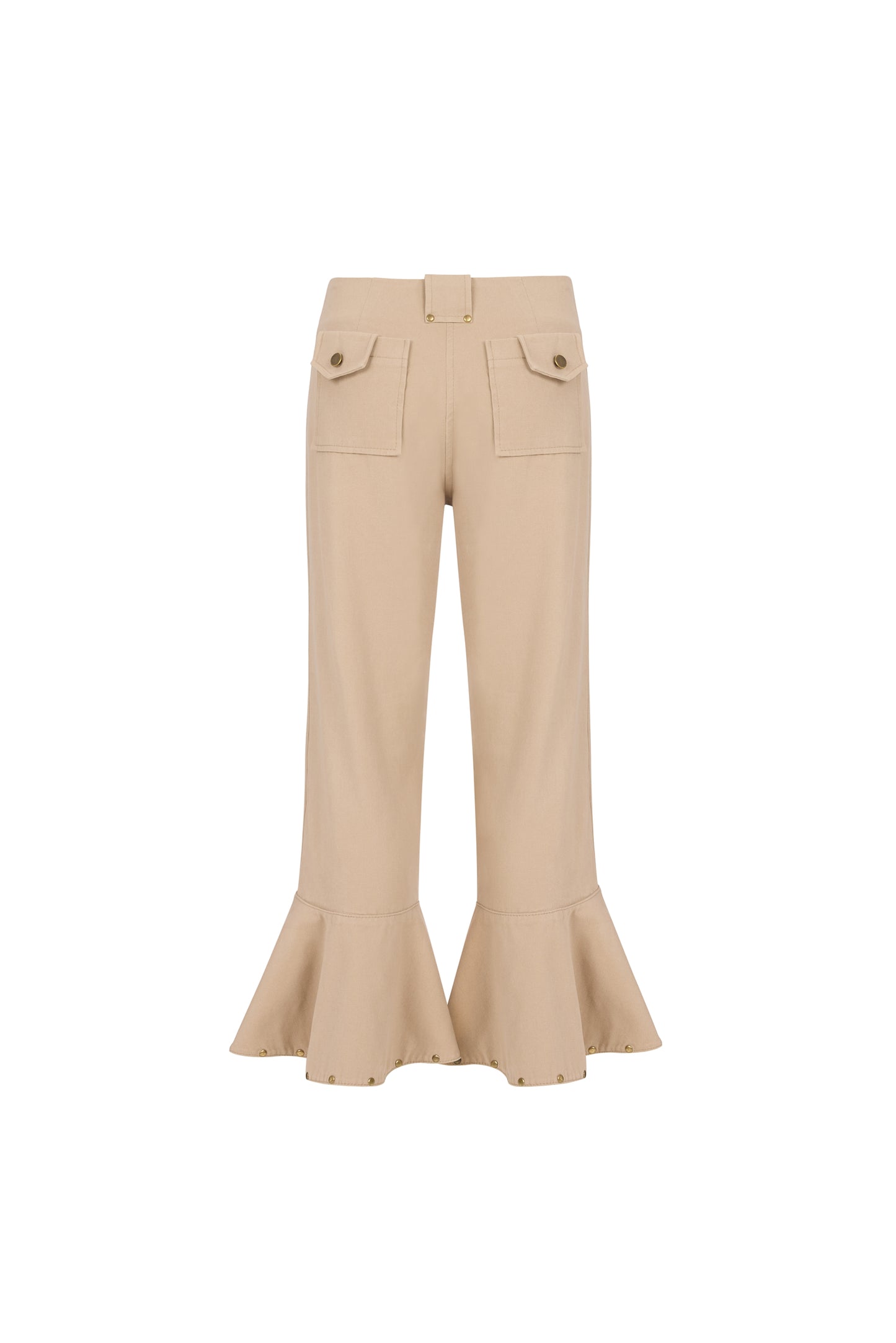 ELDA - Stud Detailed Beige Canvas Pants