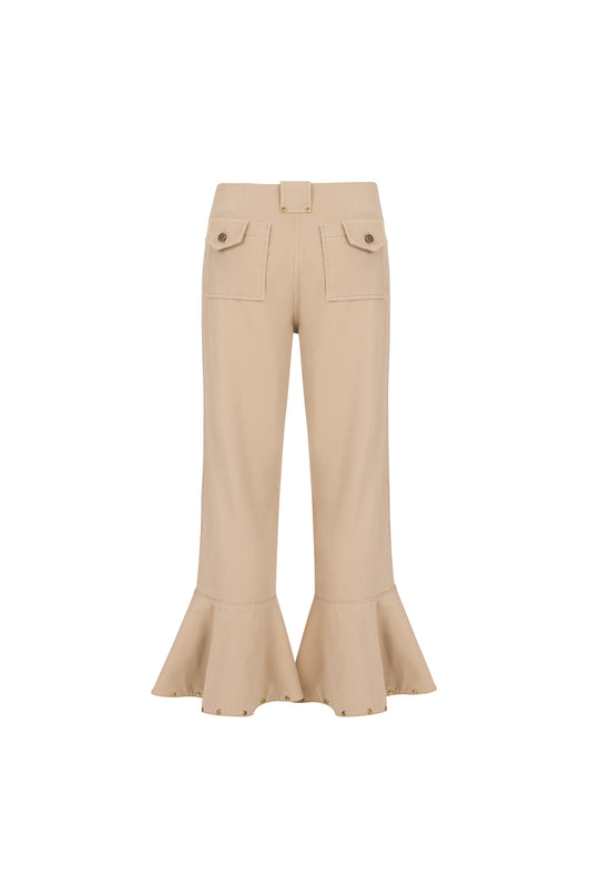 ELDA - Stud Detailed Beige Canvas Pants
