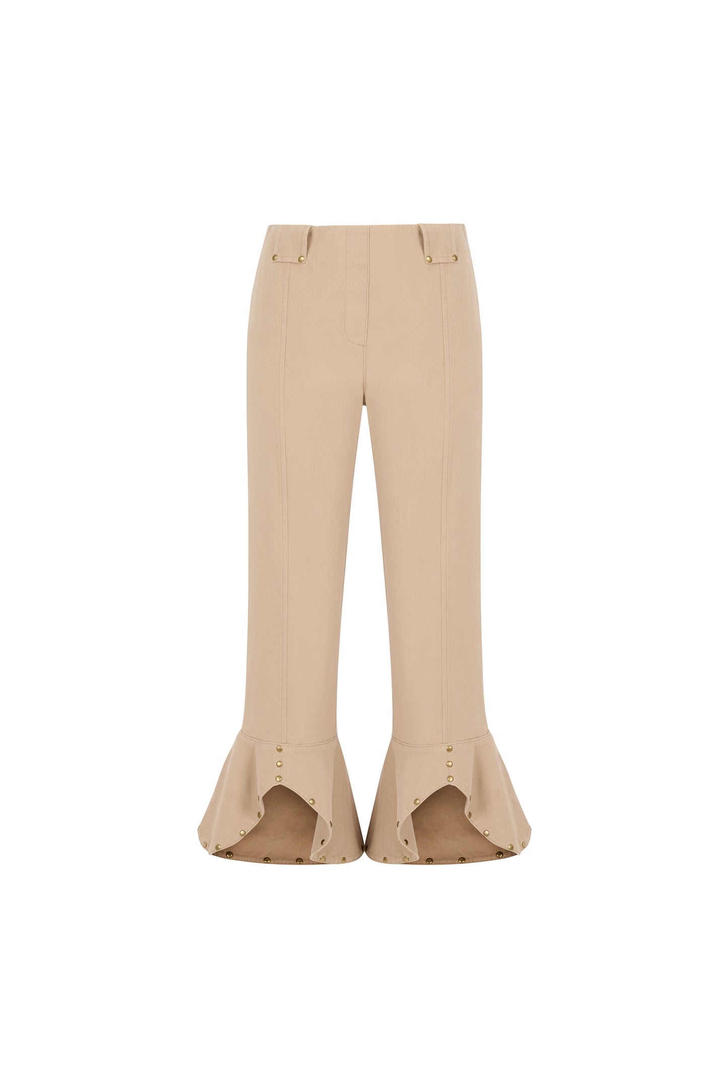 ELDA - Stud Detailed Beige Canvas Pants