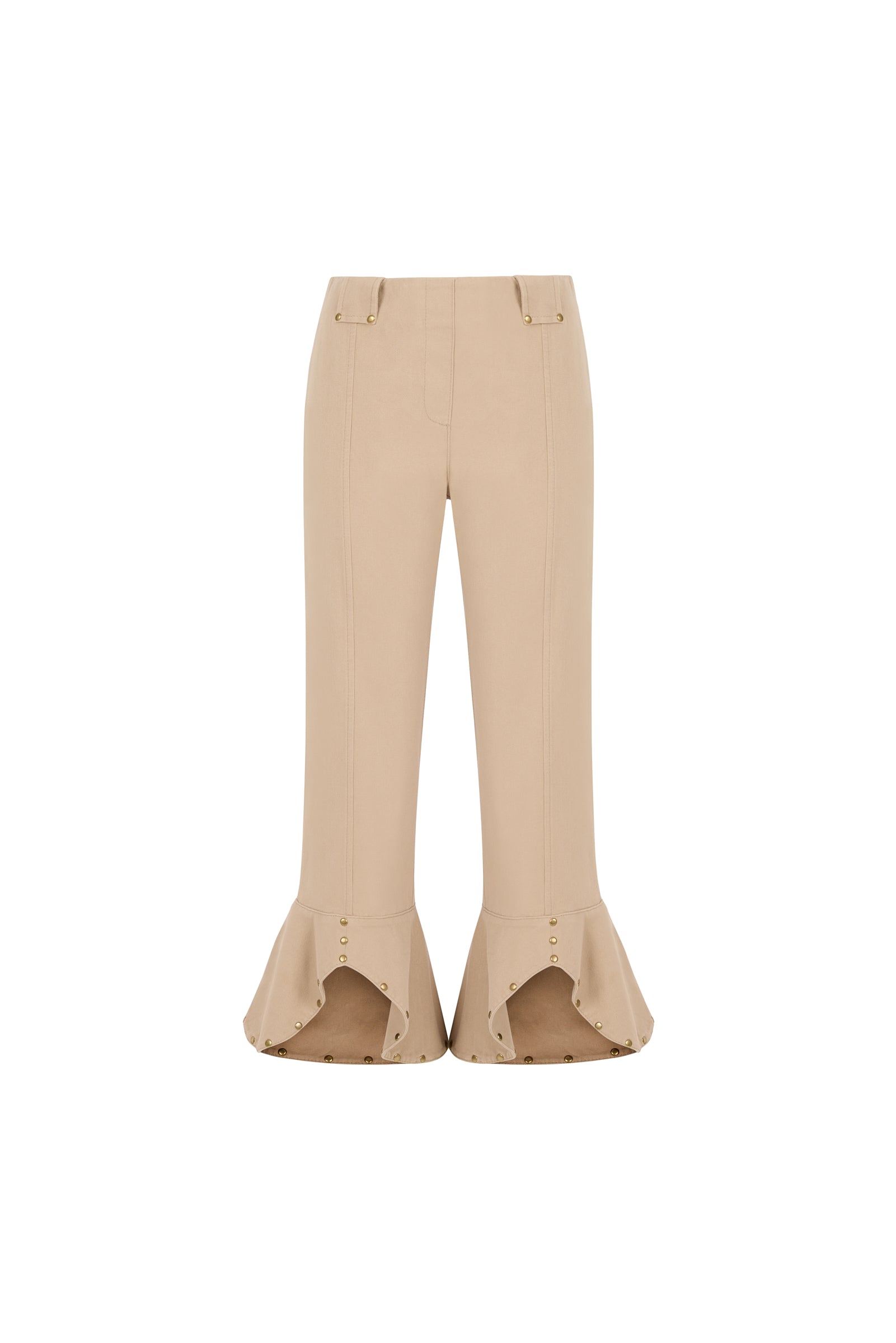 ELDA - Stud Detailed Beige Canvas Pants
