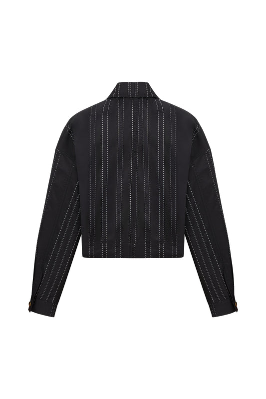 LOOM - Black Jacket with White Stitch Detail