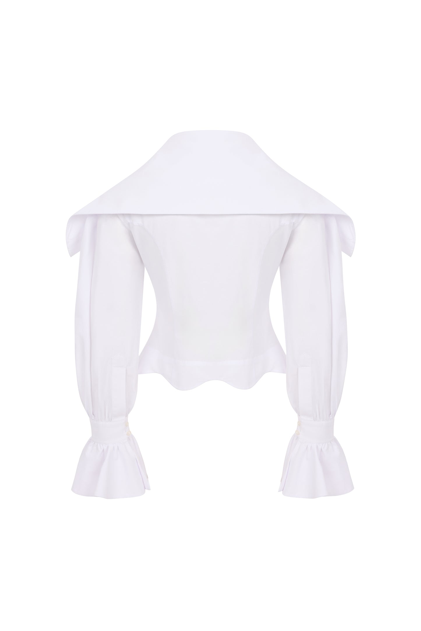 MERRIL - Wide Collar White Shirt with Ruffle Sleeve Detail