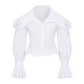 MERRIL - Wide Collar White Shirt with Ruffle Sleeve Detail
