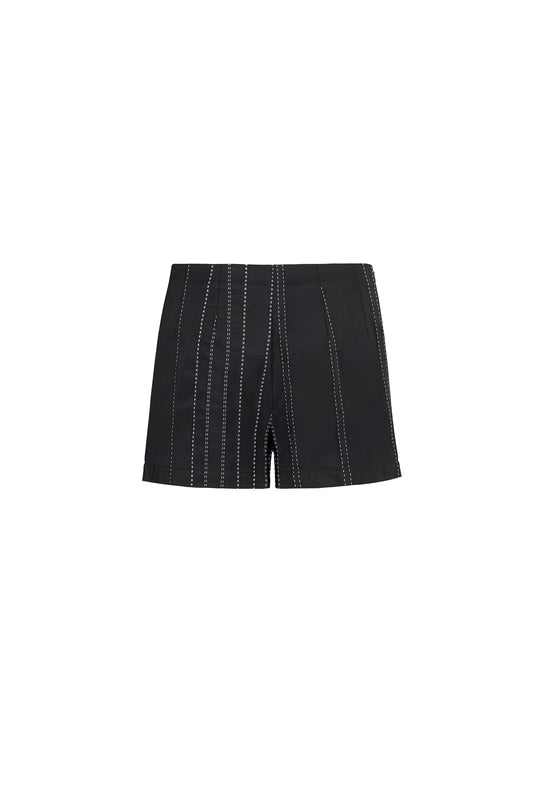 SABLE - Low Waist Mini Black Shorts with Asymmetric Stitch Detail