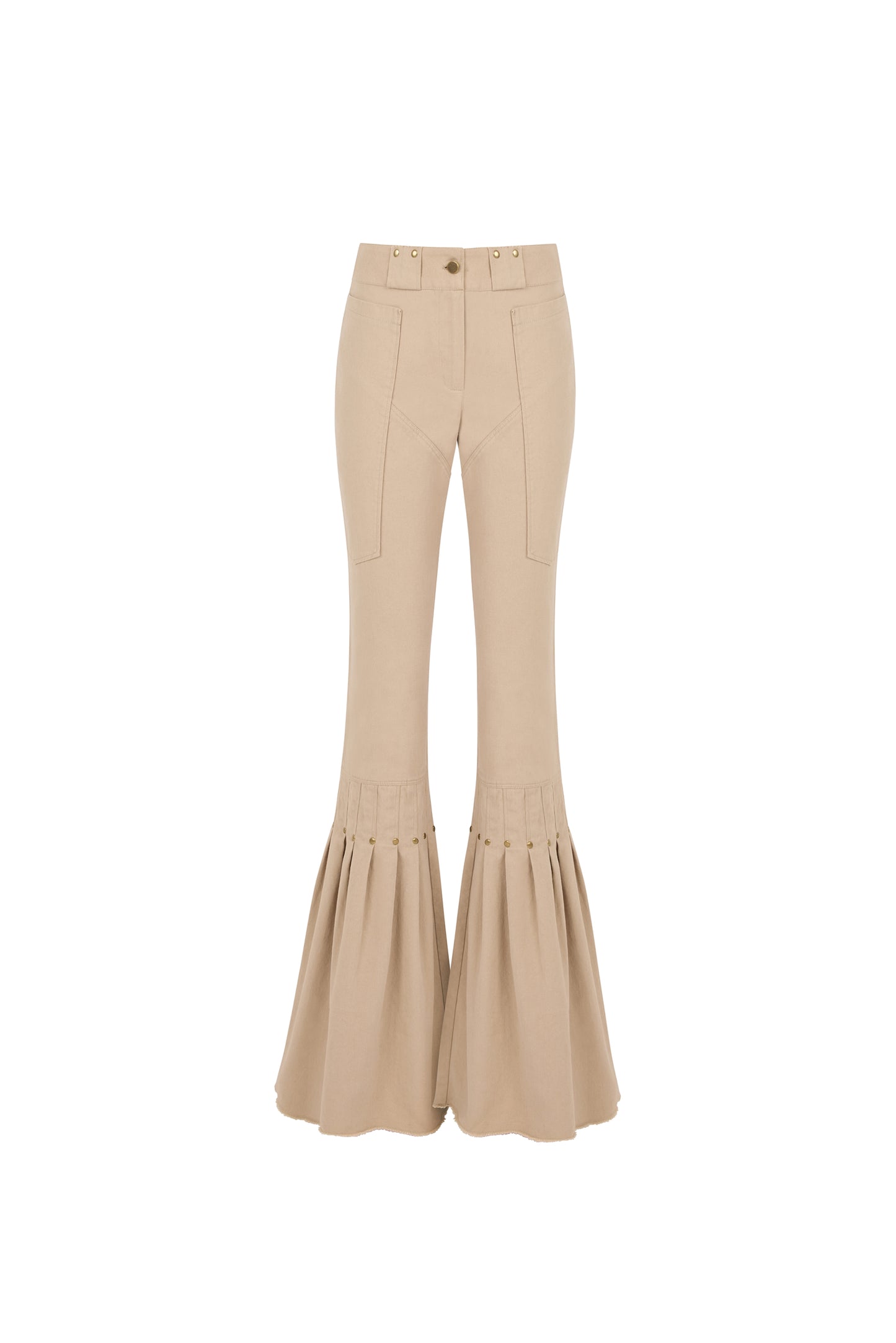 ZELDA - Stud Detailed Beige Canvas Pants with Leg Detail